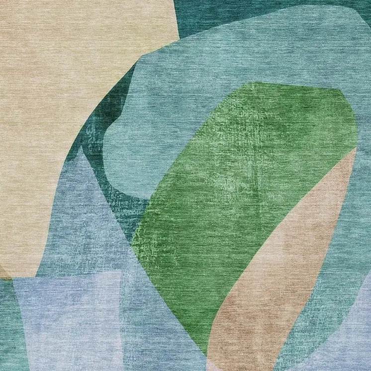 8' X 10' Green And Teal Blue Abstract Washable Indoor Outdoor Area Rug