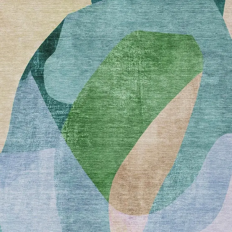 10' X 14' Green And Teal Blue Abstract Washable Indoor Outdoor Area Rug