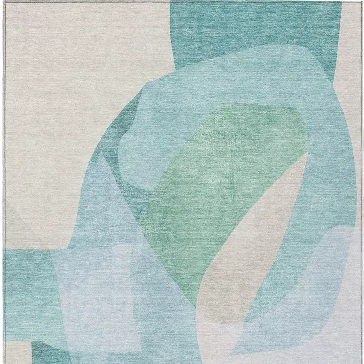 5' X 8' Pale Aqua And Beige Abstract Washable Indoor Outdoor Area Rug