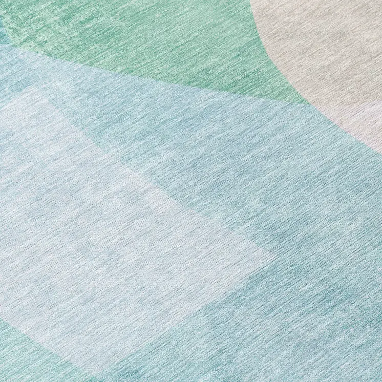 8' Pale Aqua And Beige Round Abstract Washable Indoor Outdoor Area Rug