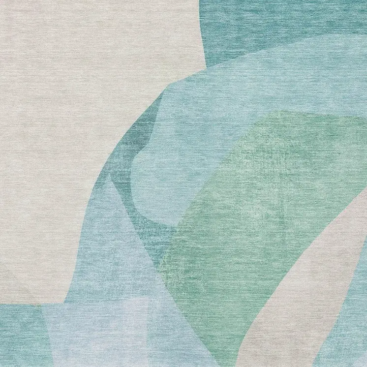 8' X 10' Pale Aqua And Beige Abstract Washable Indoor Outdoor Area Rug