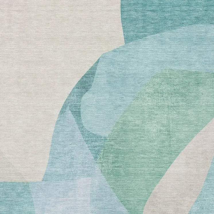 8' X 10' Pale Aqua And Beige Abstract Washable Indoor Outdoor Area Rug