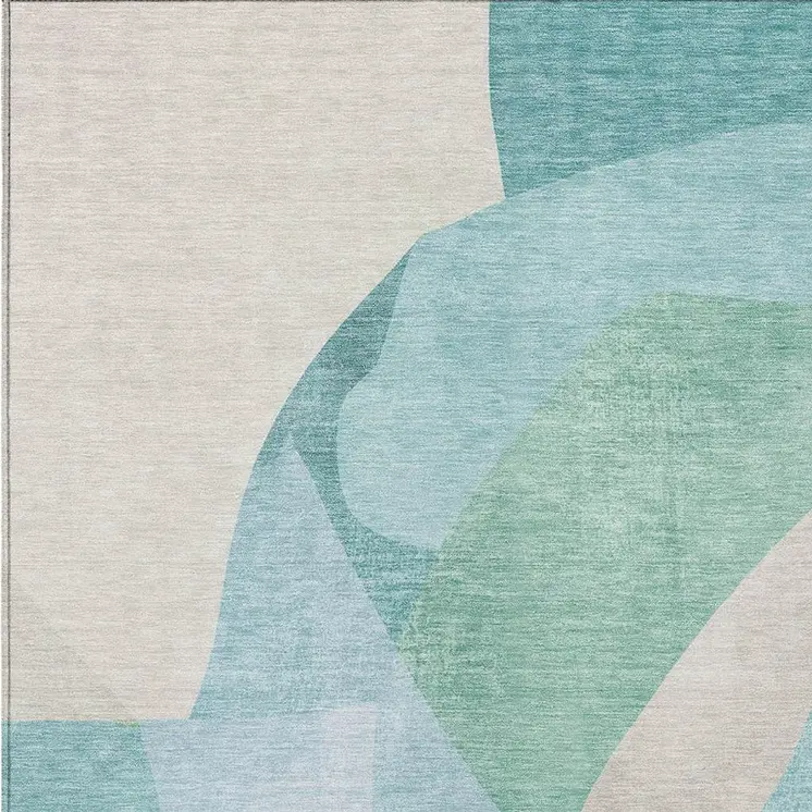 8' X 10' Pale Aqua And Beige Abstract Washable Indoor Outdoor Area Rug