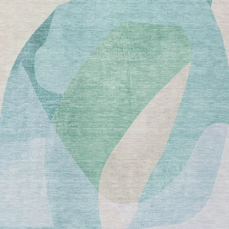8' X 10' Pale Aqua And Beige Abstract Washable Indoor Outdoor Area Rug