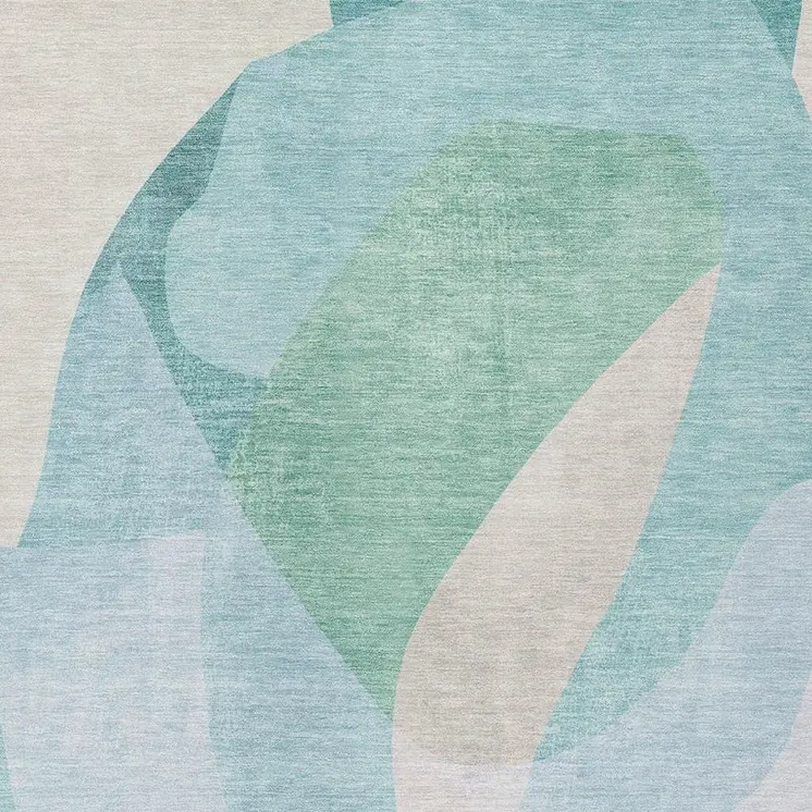 9' X 12' Pale Aqua And Beige Abstract Washable Indoor Outdoor Area Rug
