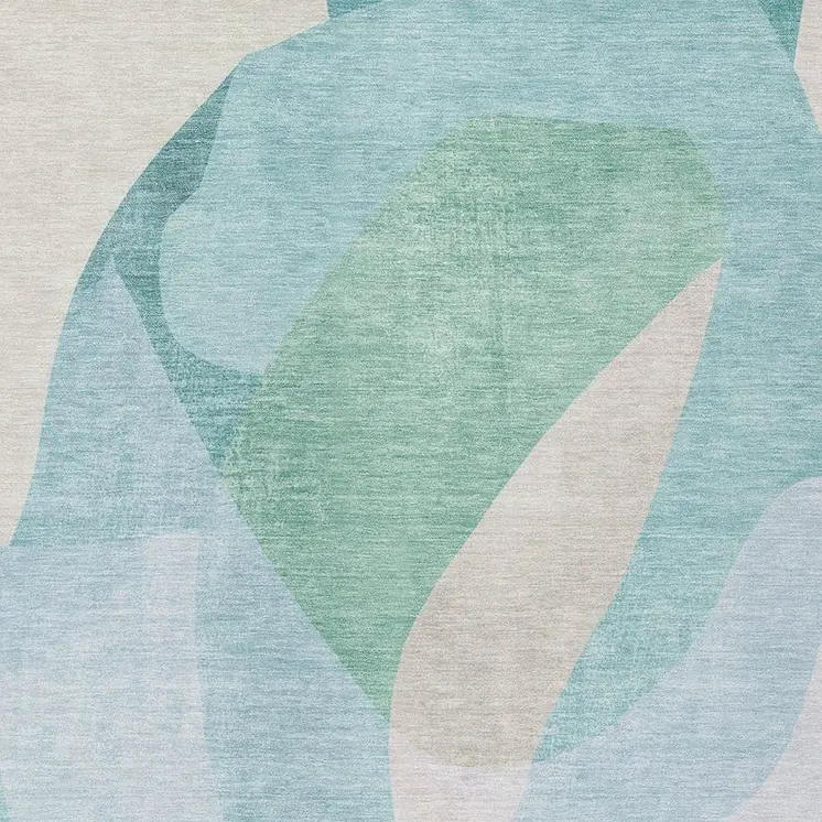 9' X 12' Pale Aqua And Beige Abstract Washable Indoor Outdoor Area Rug