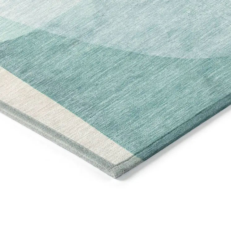 9' X 12' Pale Aqua And Beige Abstract Washable Indoor Outdoor Area Rug
