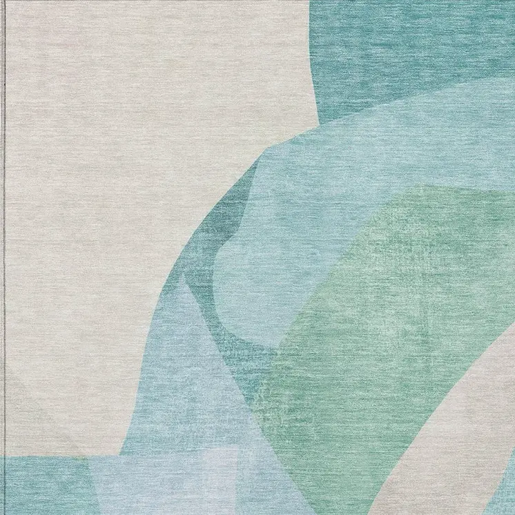 9' X 12' Pale Aqua And Beige Abstract Washable Indoor Outdoor Area Rug