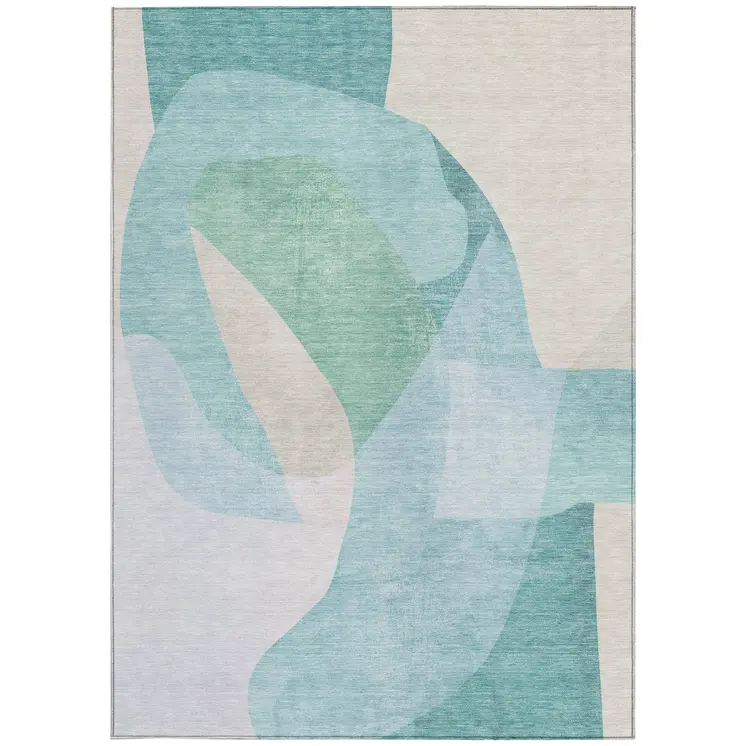 10' X 14' Pale Aqua And Beige Abstract Washable Indoor Outdoor Area Rug