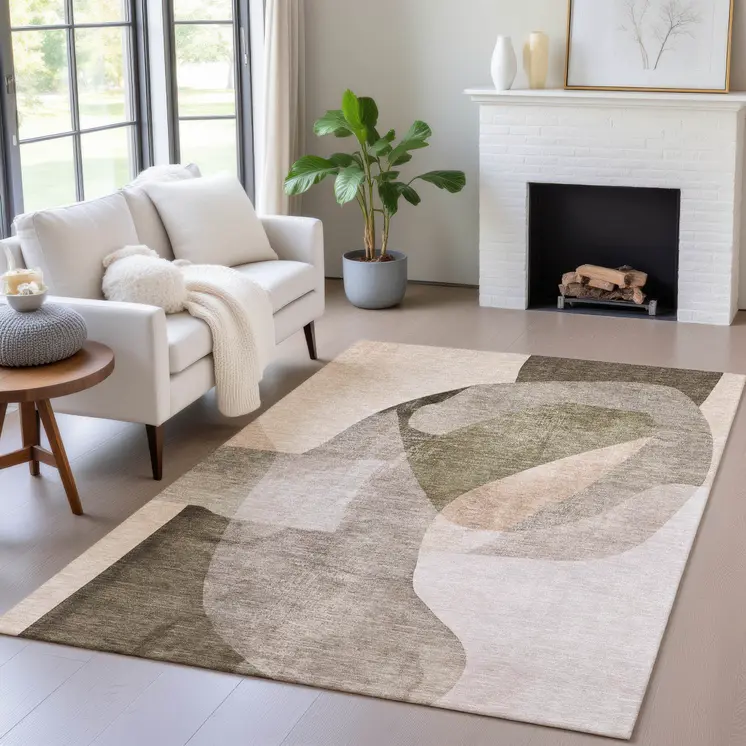 3' X 5' Taupe And Beige Abstract Washable Indoor Outdoor Area Rug