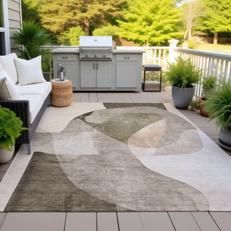 5' X 8' Taupe And Beige Abstract Washable Indoor Outdoor Area Rug