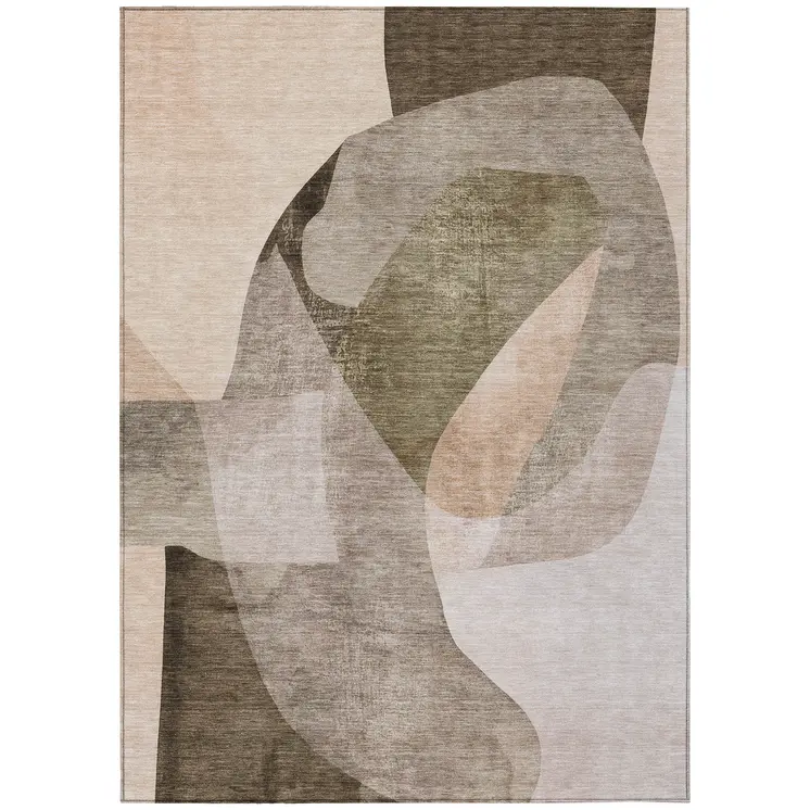 5' X 8' Taupe And Beige Abstract Washable Indoor Outdoor Area Rug
