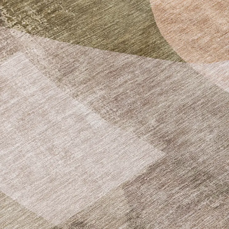 8' Taupe And Beige Round Abstract Washable Indoor Outdoor Area Rug