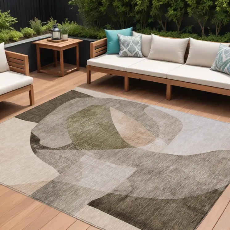 8' X 10' Taupe And Beige Abstract Washable Indoor Outdoor Area Rug