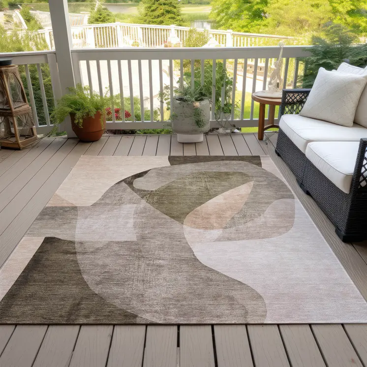 10' X 14' Taupe And Beige Abstract Washable Indoor Outdoor Area Rug