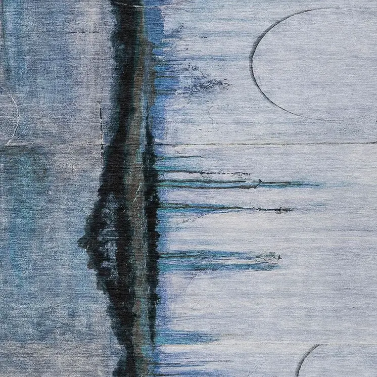 5' X 8' Blue And Charcoal Abstract Washable Indoor Outdoor Area Rug
