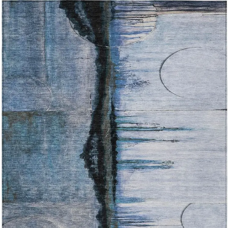8' X 10' Blue And Charcoal Abstract Washable Indoor Outdoor Area Rug