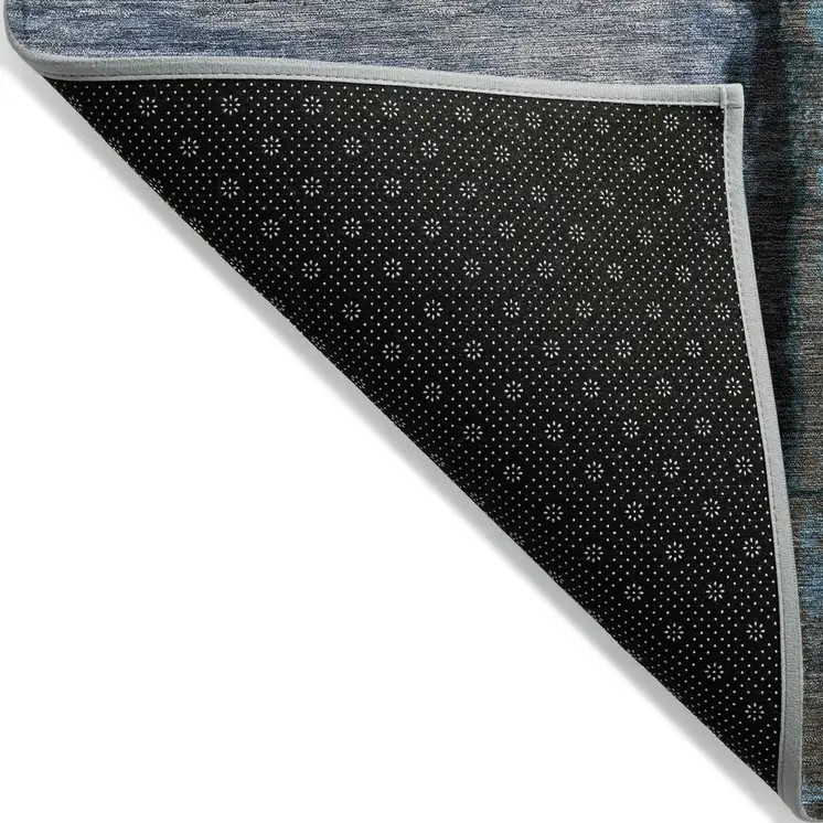 10' X 14' Blue And Charcoal Abstract Washable Indoor Outdoor Area Rug