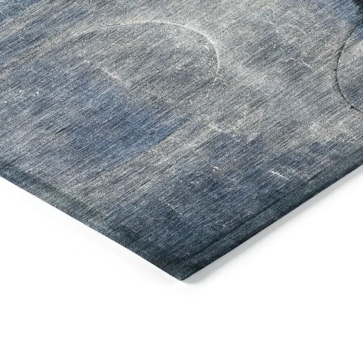 10' X 14' Blue And Charcoal Abstract Washable Indoor Outdoor Area Rug