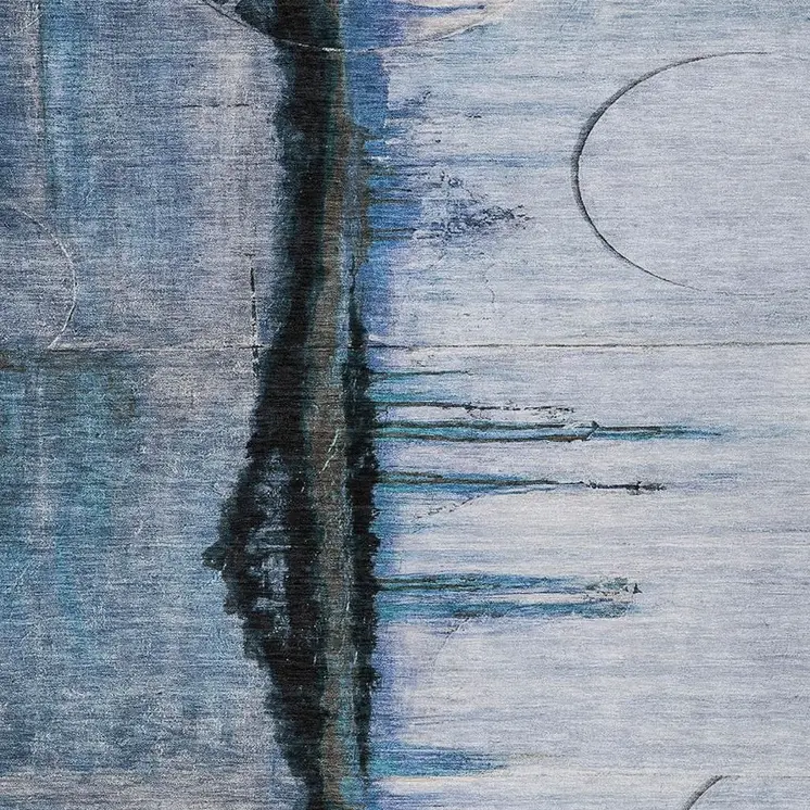 10' X 14' Blue And Charcoal Abstract Washable Indoor Outdoor Area Rug