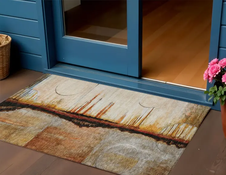 3' X 5' Rust And Charcoal Abstract Washable Indoor Outdoor Area Rug