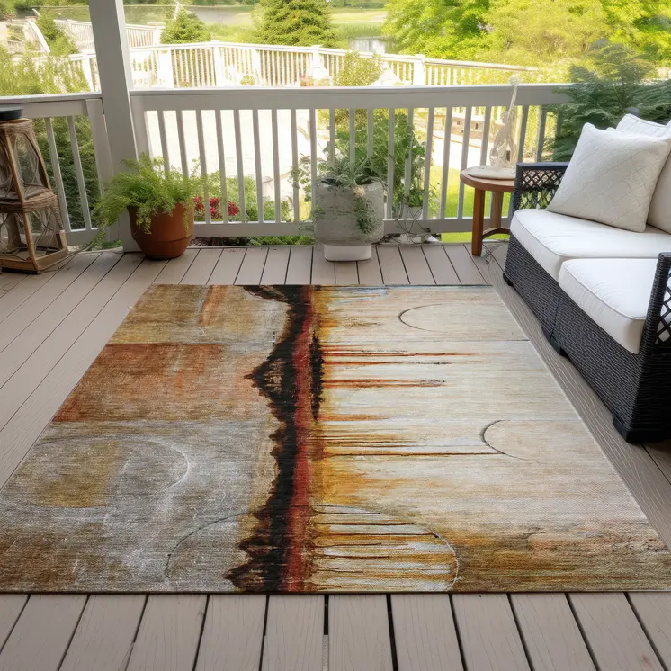 3' X 5' Rust And Charcoal Abstract Washable Indoor Outdoor Area Rug