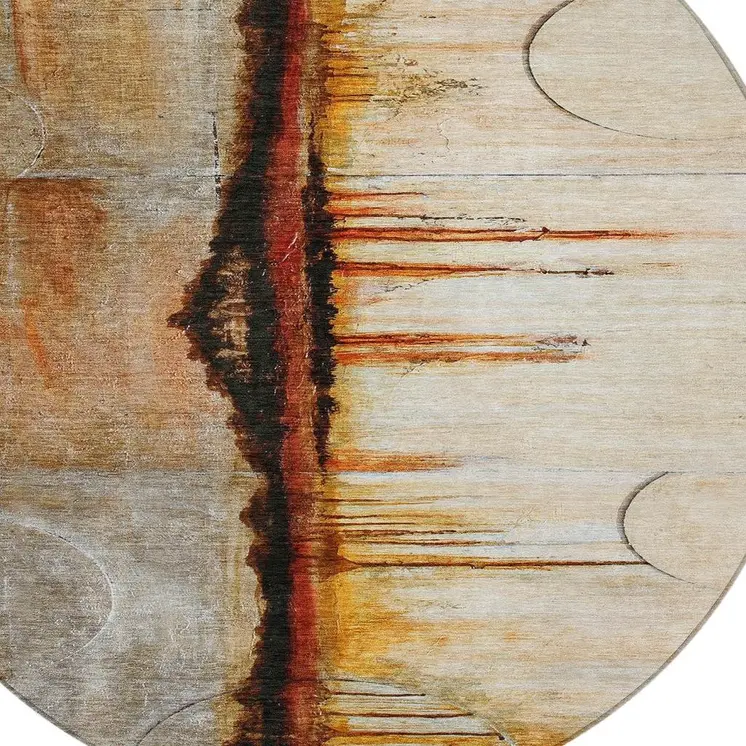 8' Rust And Charcoal Round Abstract Washable Indoor Outdoor Area Rug