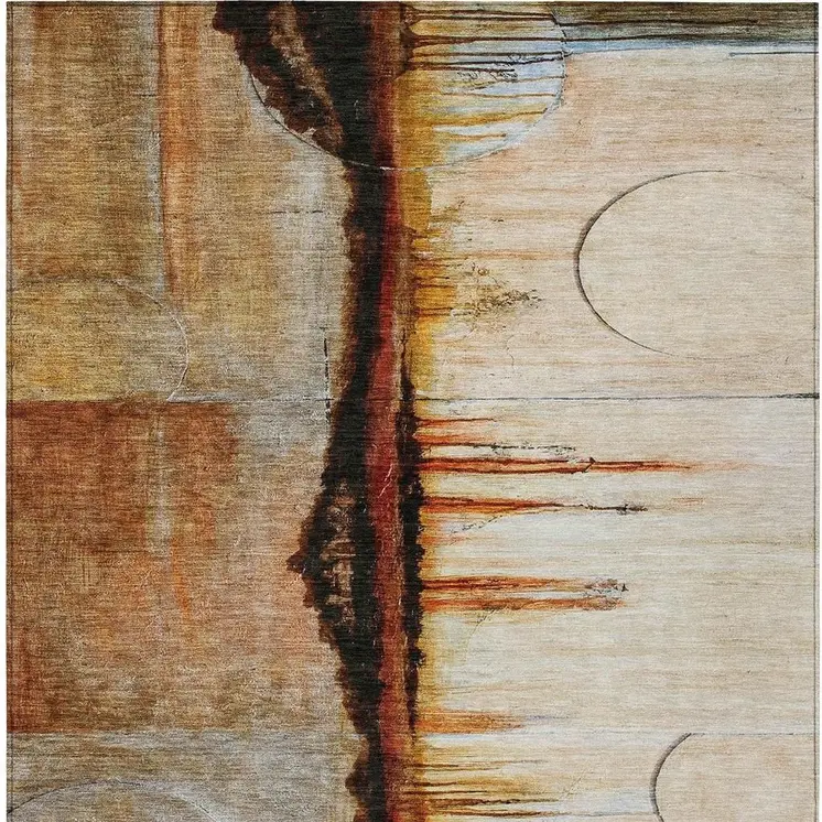 10' X 14' Rust And Charcoal Abstract Washable Indoor Outdoor Area Rug