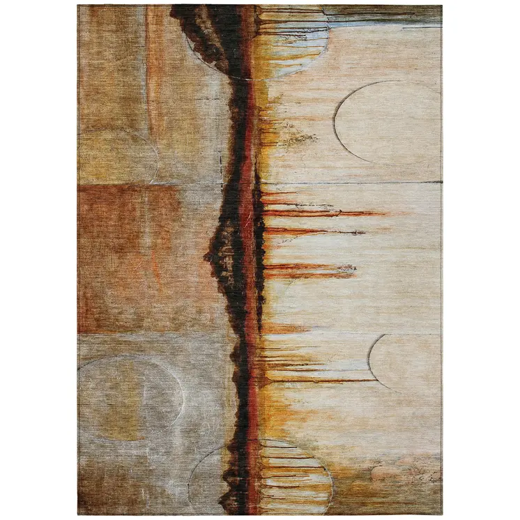 10' X 14' Rust And Charcoal Abstract Washable Indoor Outdoor Area Rug