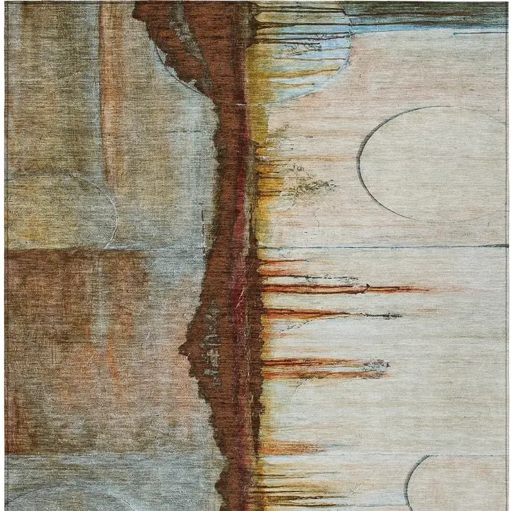 3' X 5' Rust And Beige Abstract Washable Indoor Outdoor Area Rug