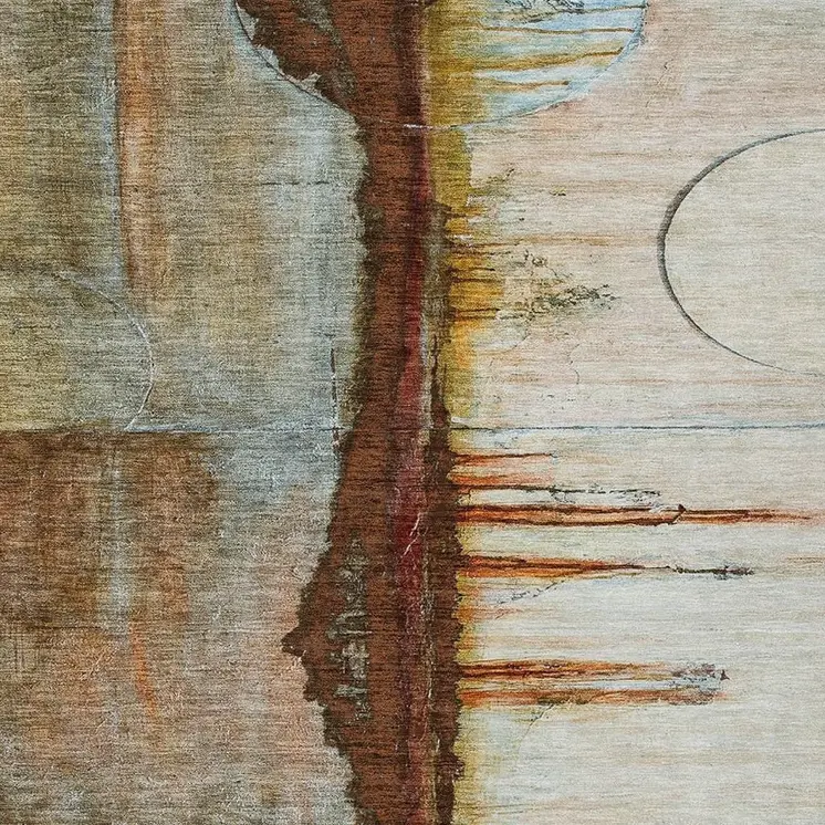 3' X 5' Rust And Beige Abstract Washable Indoor Outdoor Area Rug