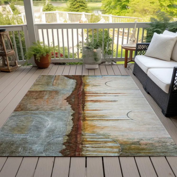 3' X 5' Rust And Beige Abstract Washable Indoor Outdoor Area Rug