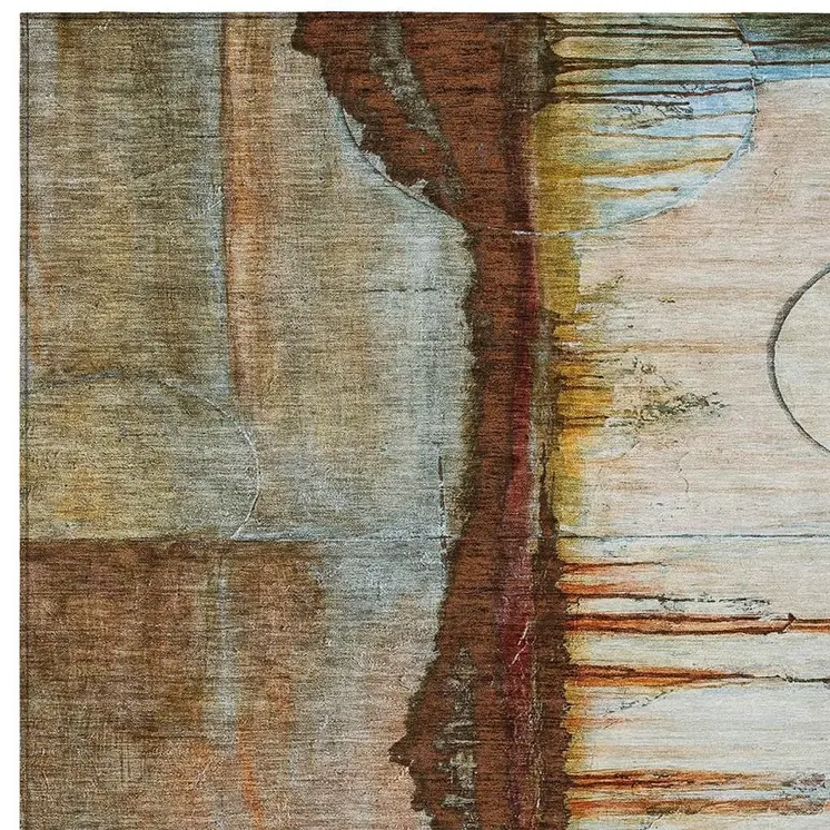 5' X 8' Rust And Beige Abstract Washable Indoor Outdoor Area Rug