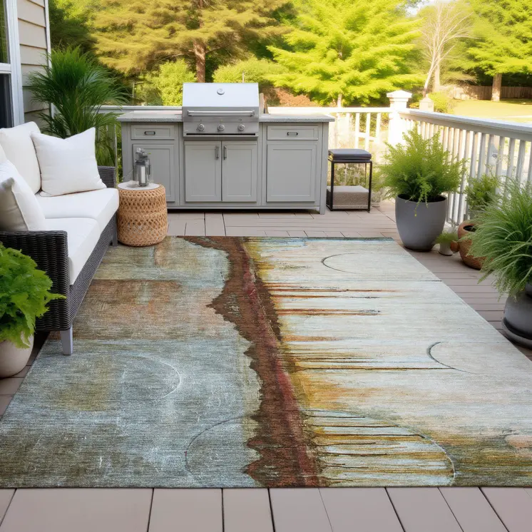 8' X 10' Rust And Beige Abstract Washable Indoor Outdoor Area Rug