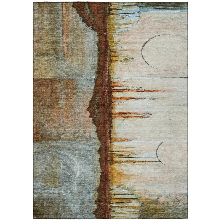 8' X 10' Rust And Beige Abstract Washable Indoor Outdoor Area Rug