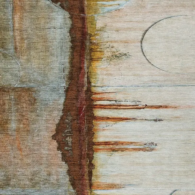 9' X 12' Rust And Beige Abstract Washable Indoor Outdoor Area Rug