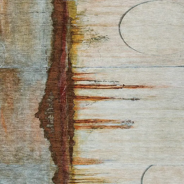 10' X 14' Rust And Beige Abstract Washable Indoor Outdoor Area Rug
