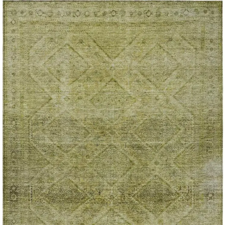 3' X 5' Artichoke Green And Ivory Geometric Washable Indoor Outdoor Area Rug