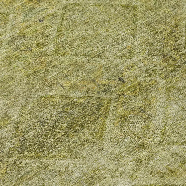 8' Artichoke Green And Ivory Round Geometric Washable Indoor Outdoor Area Rug