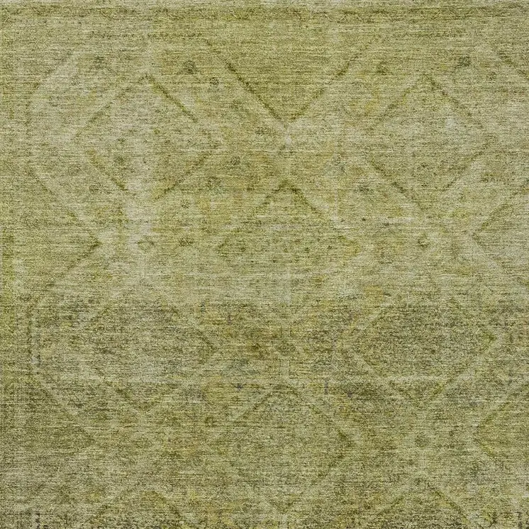 9' X 12' Artichoke Green And Ivory Geometric Washable Indoor Outdoor Area Rug
