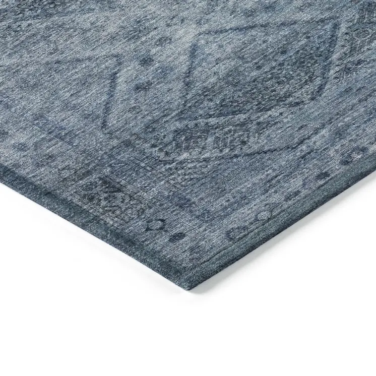 3' X 5' Blue And Ivory Geometric Washable Indoor Outdoor Area Rug