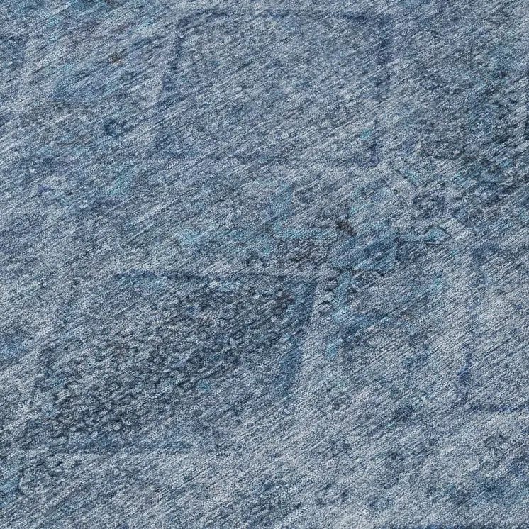3' X 5' Blue And Ivory Geometric Washable Indoor Outdoor Area Rug