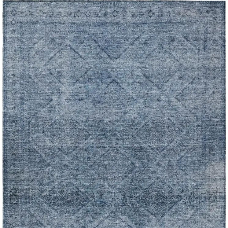 8' X 10' Blue And Ivory Geometric Washable Indoor Outdoor Area Rug