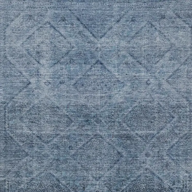 8' X 10' Blue And Ivory Geometric Washable Indoor Outdoor Area Rug