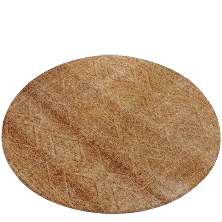 8' Copper And Ivory Round Geometric Washable Indoor Outdoor Area Rug