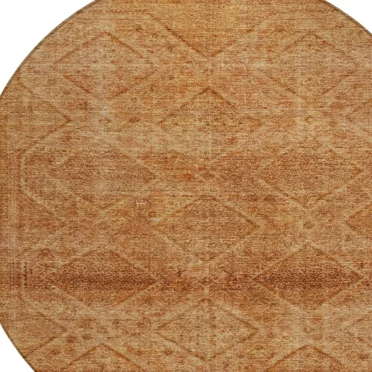 8' Copper And Ivory Round Geometric Washable Indoor Outdoor Area Rug