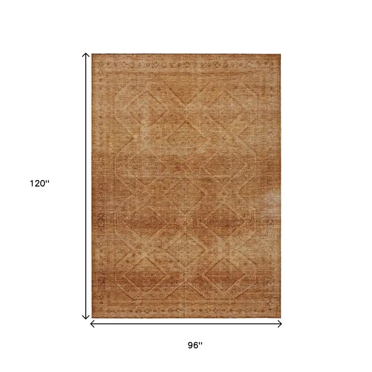 8' X 10' Copper And Ivory Geometric Washable Indoor Outdoor Area Rug