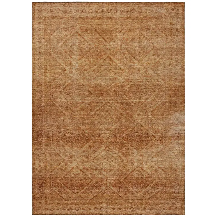 8' X 10' Copper And Ivory Geometric Washable Indoor Outdoor Area Rug