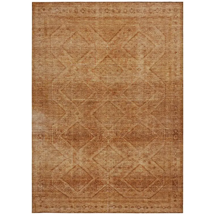 8' X 10' Copper And Ivory Geometric Washable Indoor Outdoor Area Rug