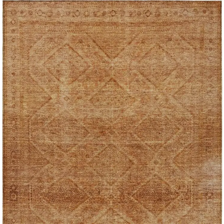 9' X 12' Copper And Ivory Geometric Washable Indoor Outdoor Area Rug